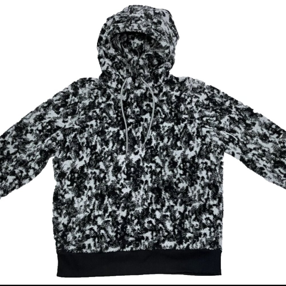 Athleta Women Medium Tugga Sherpa Glacier Jacquard Hoodie Pullover Black & White